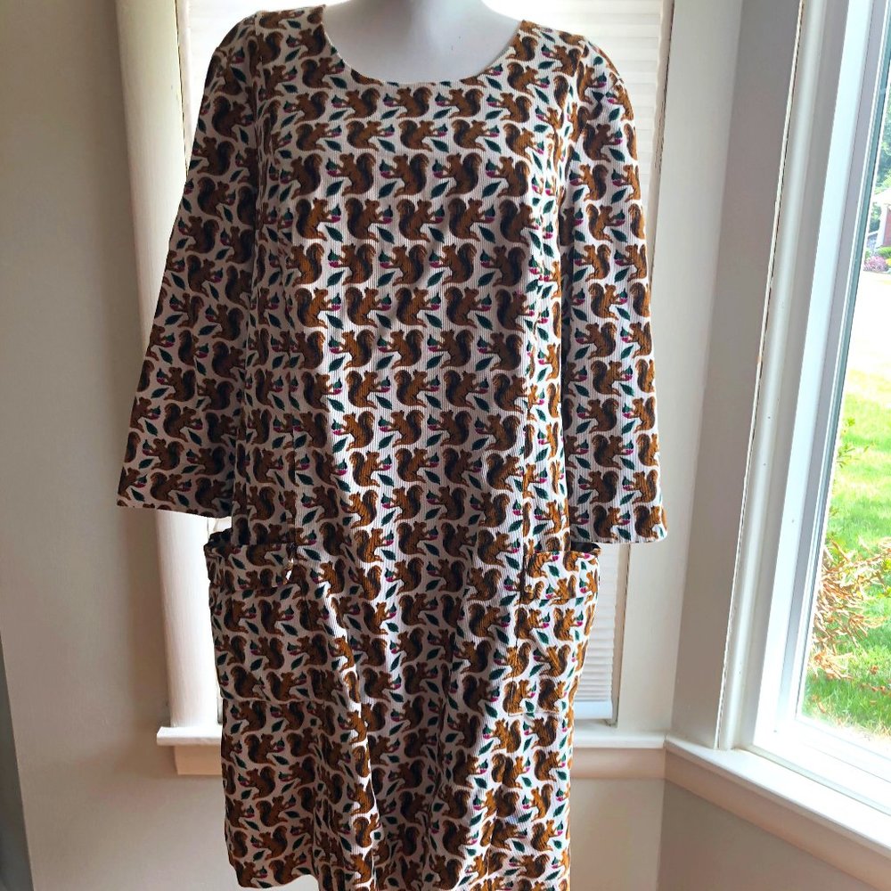 Squirrel Print Corduroy Dress by Boden in US Size 14